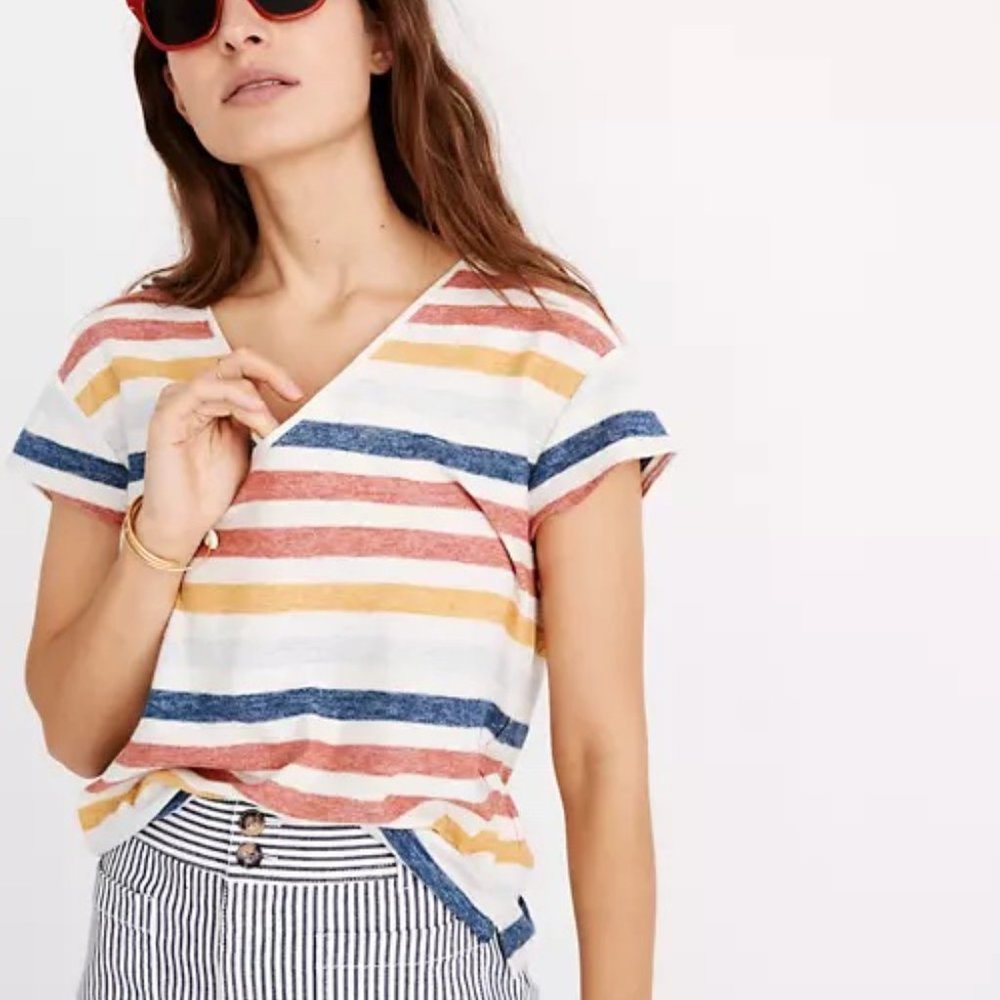 SOLD EUC Madewell Skyline V-Neck Tee - Jay Stripe - M